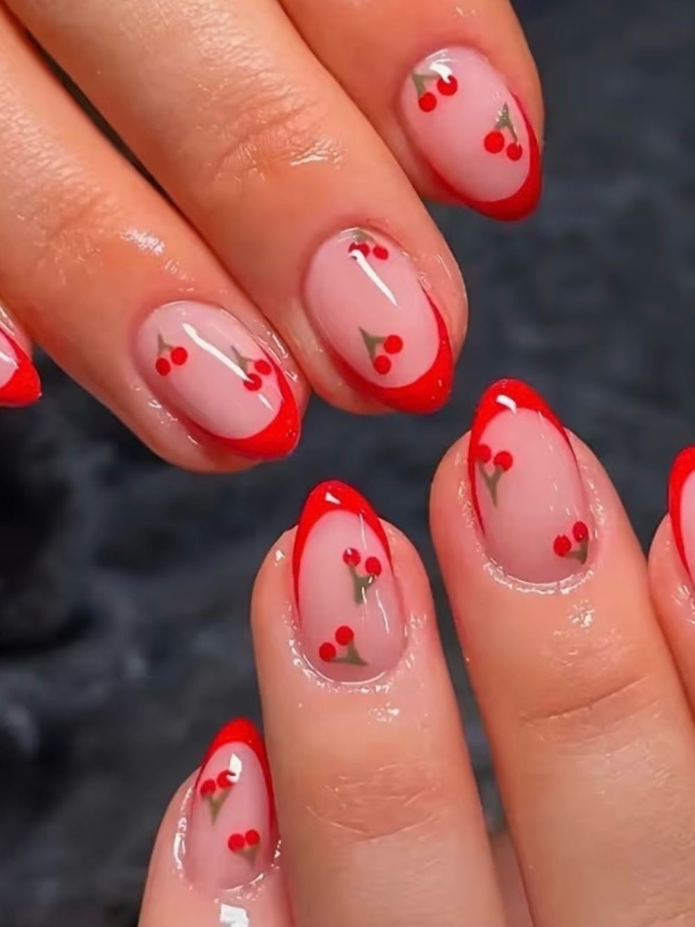 Cherry Picking Short Almond & French Tip Press On Nails | 24 Pc
